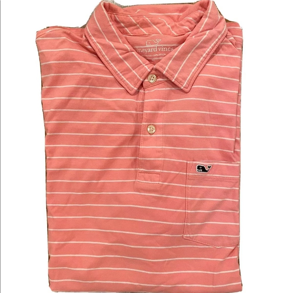 VINEYARD VINES Golf Polo Dress Shirt Sz M Pink/White Striped